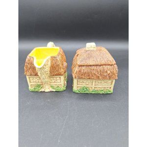 VINTAGE RON GORDON DESIGNS CERAMIC SUGAR BOWL & CREAMER, COTTAGE/ HOUSE-DESIGN